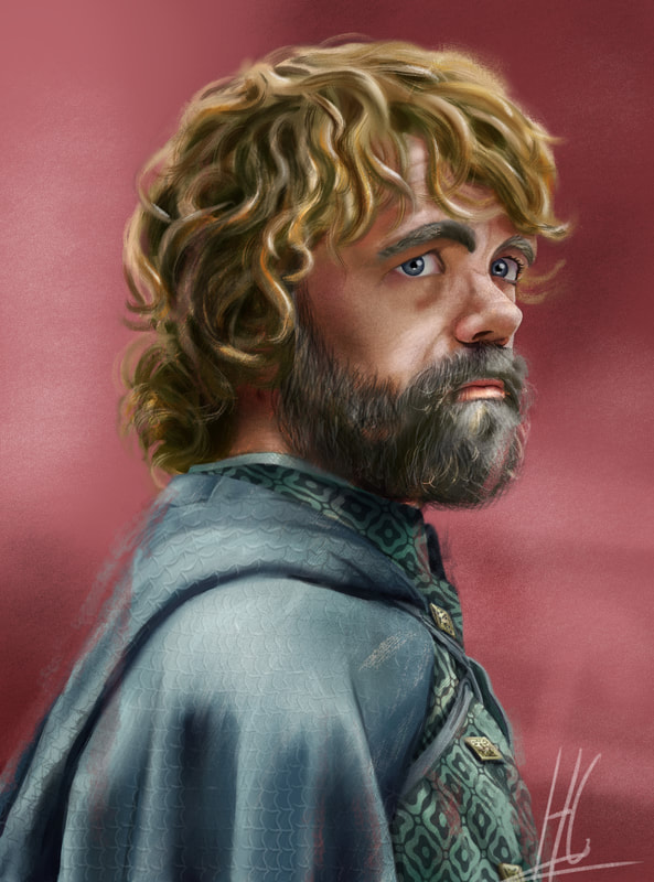 Digitaal geschilderd portret van Peter Dinklage als Tyrion Lannister in Game of Thrones